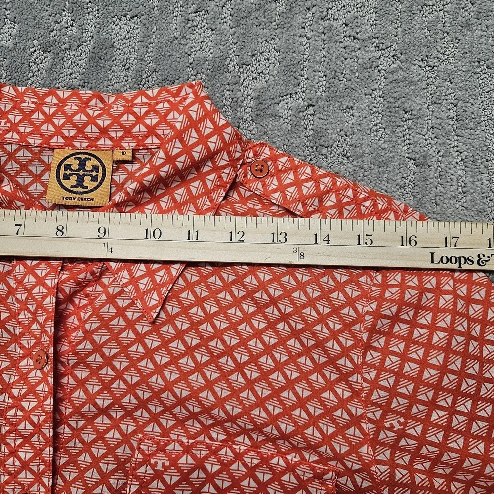 Tory Burch Abstract Design Shirt Blouse Lightweight Red White Womens‎ Sz 10